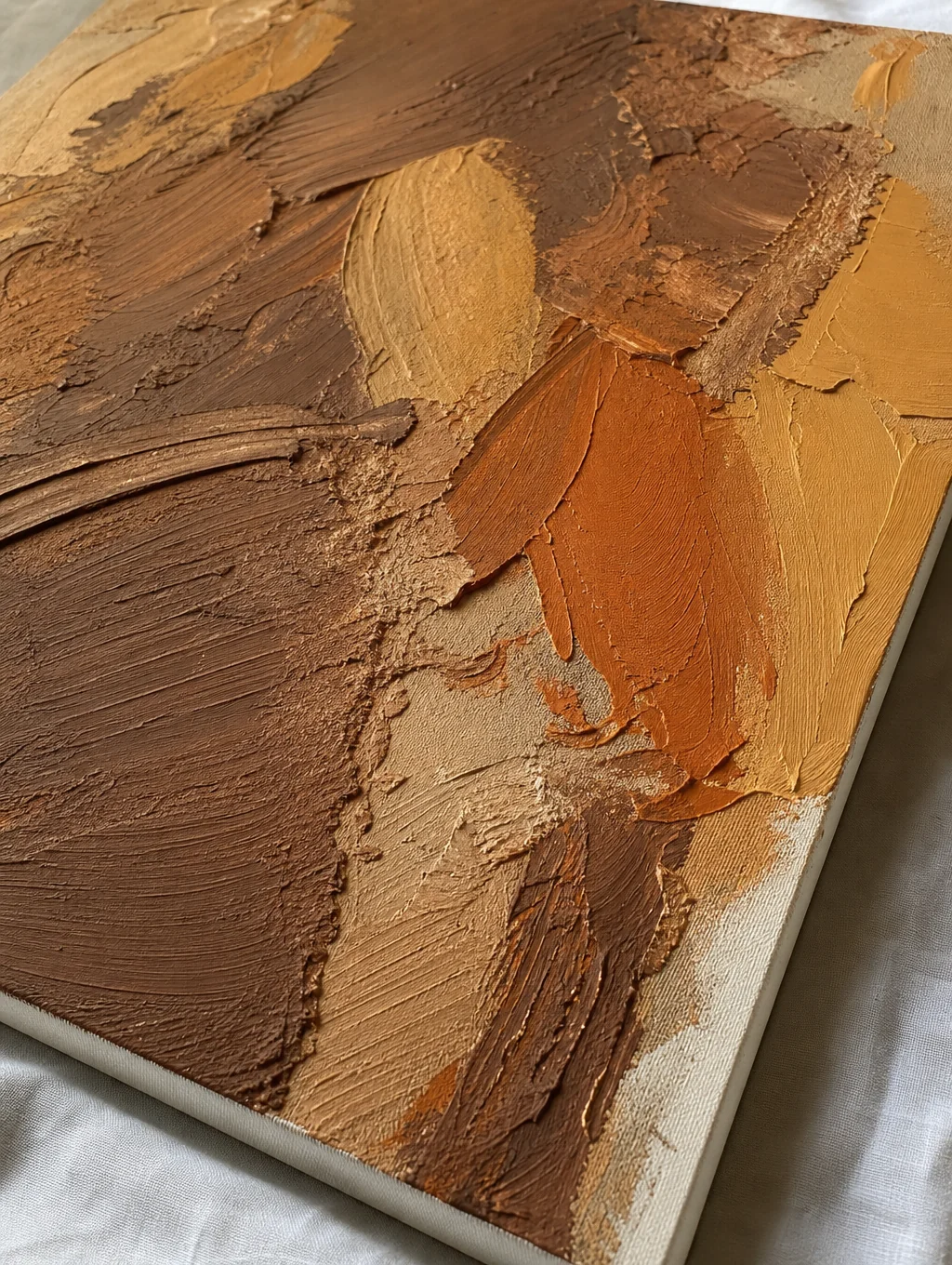 Abstract landscape painting with muted umber and chalk textures
